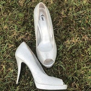 Bling peep-toe heels